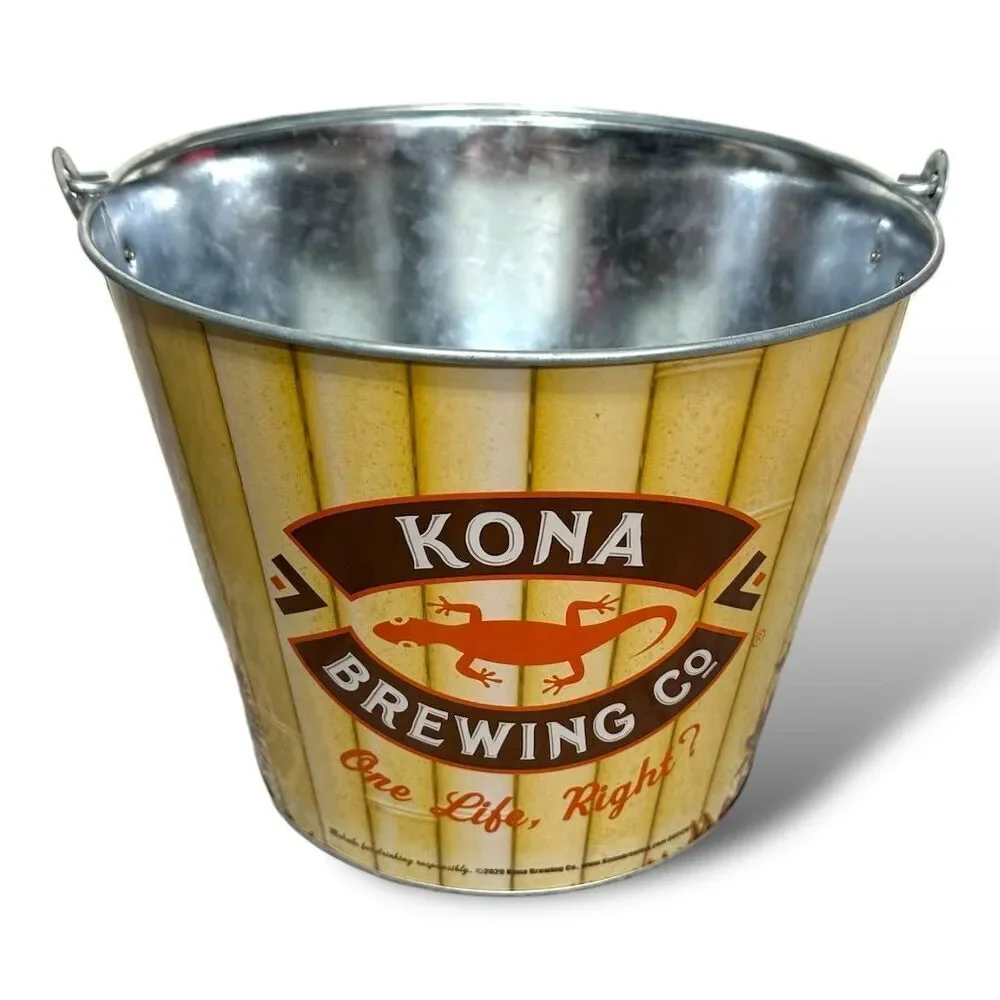 Kona Brewing Yellow Metal Beer Ice Bucket Collectible Barware Hawaiian